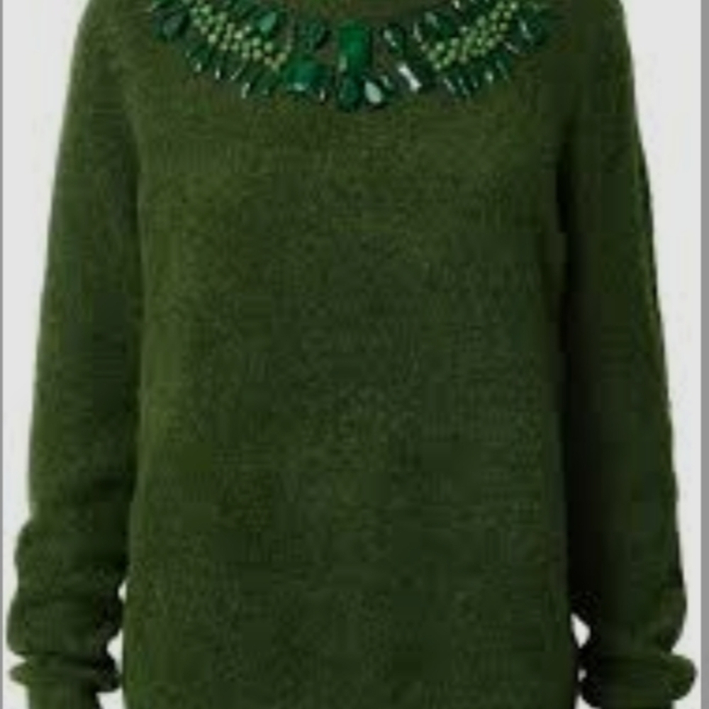 H&M Green Sweater with Embellished Neckline